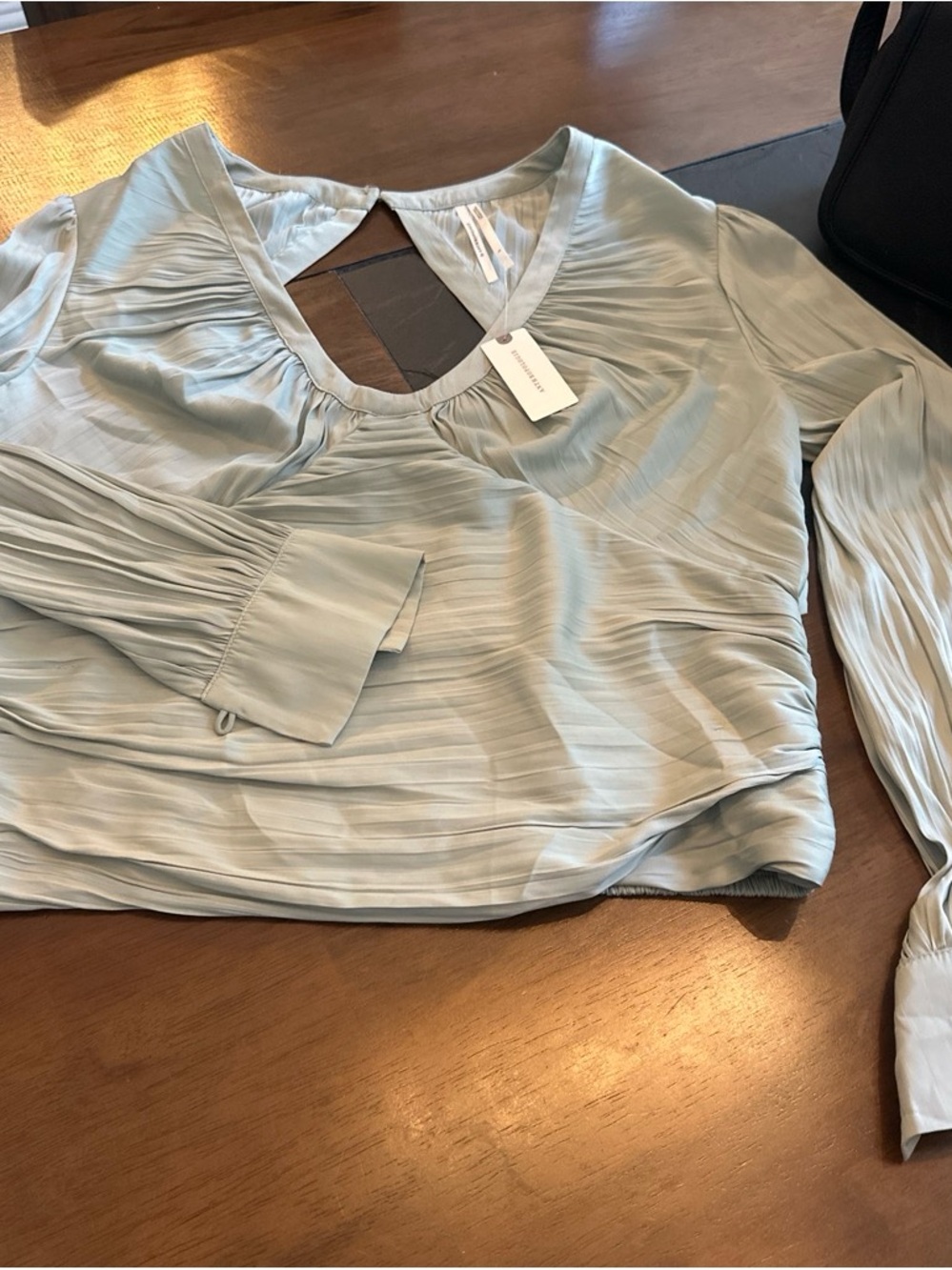 Anthropologie Scoop-Neck Pintuck Blouse in Sage Green - Picture 4 of 6